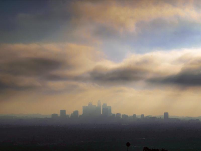 A file photo of LA in fog and smog