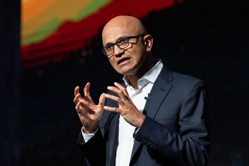 Satya Nadella, chief executive officer of Microsoft Corp., during the company's Ignite Spotlight event in Seoul, South Korea, on Tuesday, Nov. 15, 2022. Nadella gave a keynote speech at an event hosted by the company's Korean unit. Photographer: SeongJoon Cho/Bloomberg