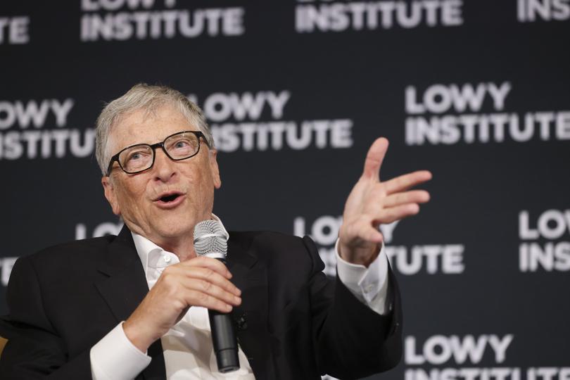 Billionaire Bill Gates in conversation at the Lowy Institute in Sydney on January 23, 2023, in conversation with Michael Fullilove.