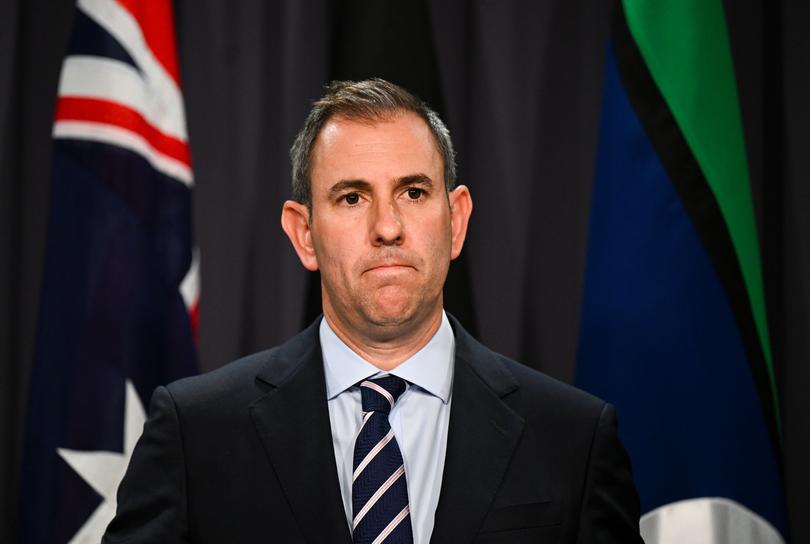 Australian Treasurer Jim Chalmers speaks to the media during a press conference at Parliament House in Canberra, Thursday, October 19, 2023. (AAP Image/Lukas Coch) NO ARCHIVING