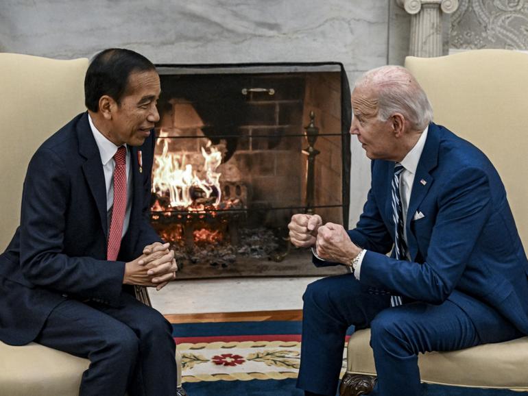 President Joe Biden meets with President Joko Widodo of Indonesia in the Oval Office of the White House in Washington, Nov. 13, 2023. 