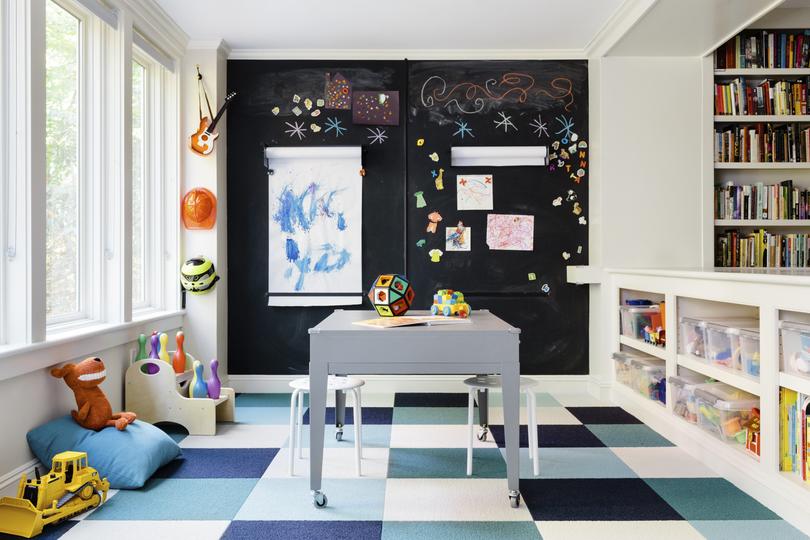 A playroom with floor tiles. 