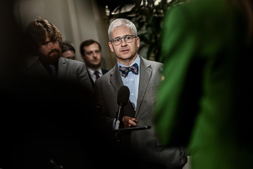 FILE  Rep. Patrick McHenry (R-N.C.) speaks to reporters at the Capitol, in Washington on Oct. 20, 2023.  They all made us talk: about what we wear, how we live and how we express ourselves. (Kenny Holston/The New York Times)