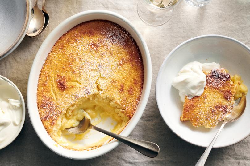 Baked Lemon Pudding. This homey desert is not a souffl, but it has a light, airy feel.  Food stylist: Simon Andrews. (David Malosh/The New York Times)