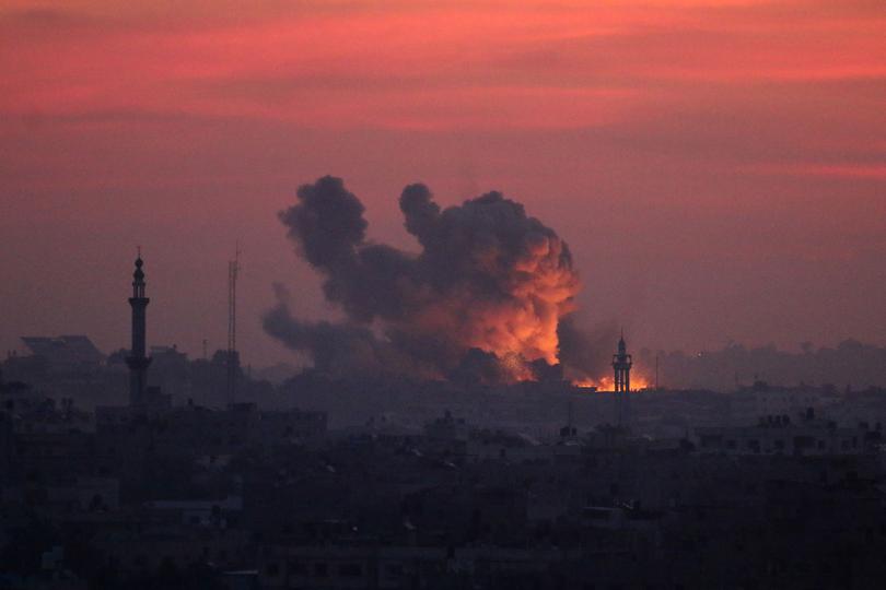Explosion and smoke caused by Israeli air raids seen on October 11, 2023.