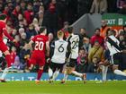 Curtis Jones (l) scores for Liverpool in their League Cup semi first leg 2-1 win over Fulham. (AP PHOTO)