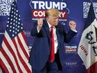 Former President Donald Trump dances after speaking at a campaign rally at Terrace View Event Center in Sioux Center, Iowa, Friday, Jan. 5, 2024. (AP Photo/Andrew Harnik)