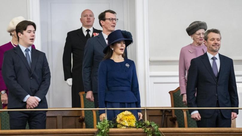 Queen Mary and King Frederick X, along with their son Prince Christian, attended Danish parliament. (AP PHOTO)