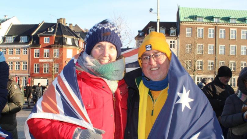 Australian expat Leon Fischer and his Danish-born wife Susan are in Copenhagen for the succession. (Lisa Martin/AAP PHOTOS)