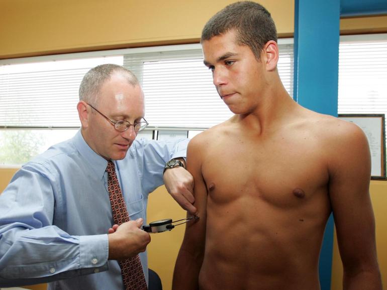 A young Lance Franklin get his skinfolds tested in 2004.