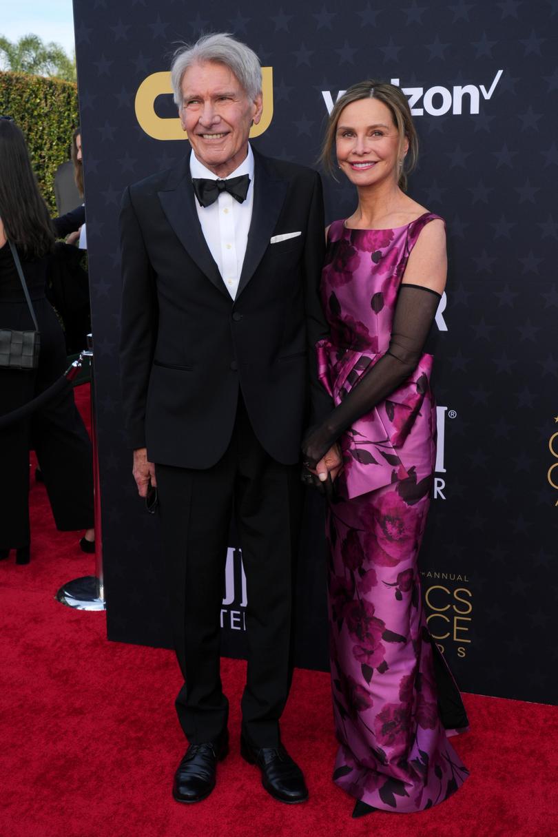 Harrison Ford kept it simple while Calista Flockhart looked stunning in a silky, floral number.