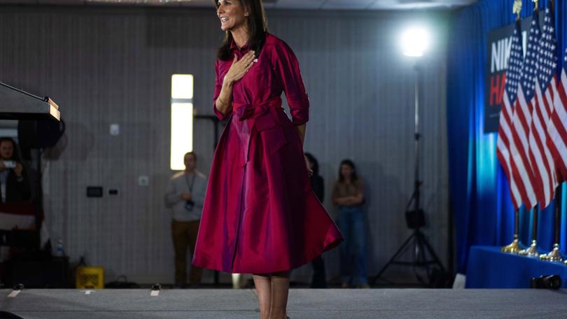 Former Govl Nikki Haley of South Carolina speaks to supporters in West Des Moines following the Iowa caucuses on Monday night, Jan. 15, 2024. Haley finished in the third place, a disappointing result after a rise in her polling numbers in the last weeks of the race. (Ruth Fremson/ The New York Times)