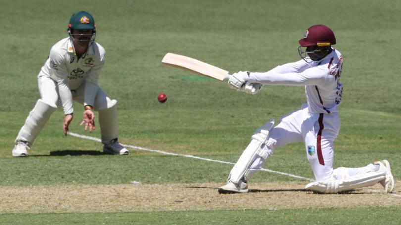 West Indies tailender Shamar Joseph put on 55 runs for the final wicket with Kemar Roach. (Matt Turner/AAP PHOTOS)