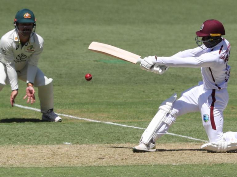 West Indies tailender Shamar Joseph put on 55 runs for the final wicket with Kemar Roach. (Matt Turner/AAP PHOTOS)