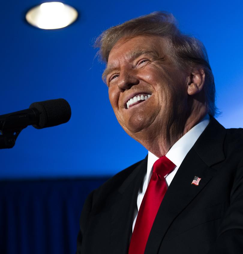 Former President Donald Trump make remarks during a campaign rally at the Sheraton Portsmouth Harborside Hotel in Portsmouth. (Doug Mills/The New York Times)