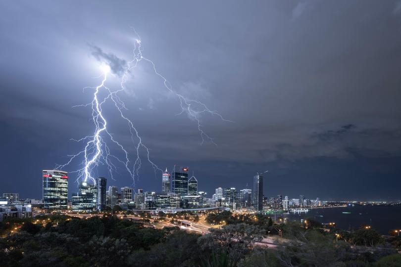 Perth storm moves over the city on Friday night.