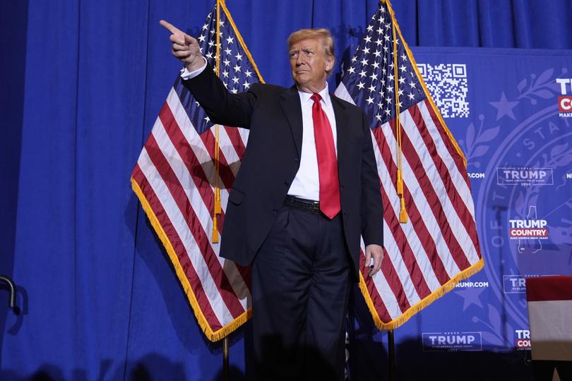 Republican presidential candidate former President Donald Trump arrives at a campaign event in Atkinson, N.H., Tuesday, Jan. 16, 2024. (AP Photo/Matt Rourke)