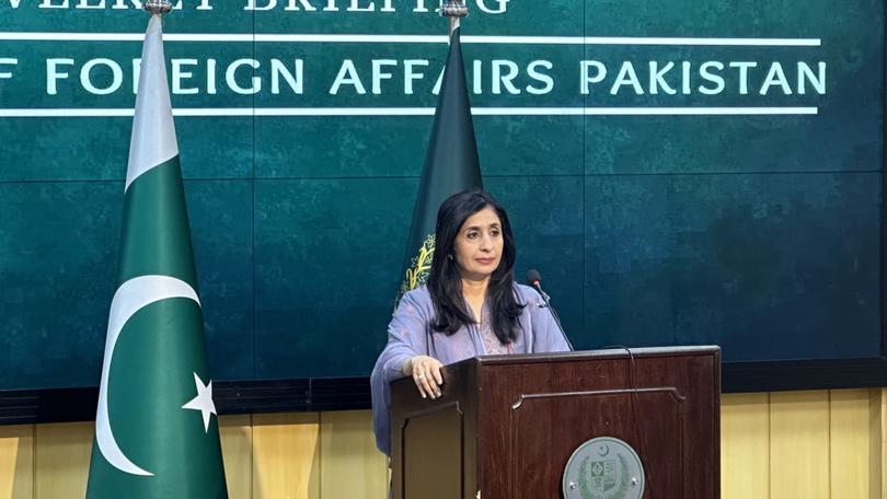 Pakistani Foreign Ministry spokesperson Mumtaz Zahra Baloch speaks during the weekly briefing at Ministry of Foreign Affairs building in Islamabad, Pakistan on January 18.