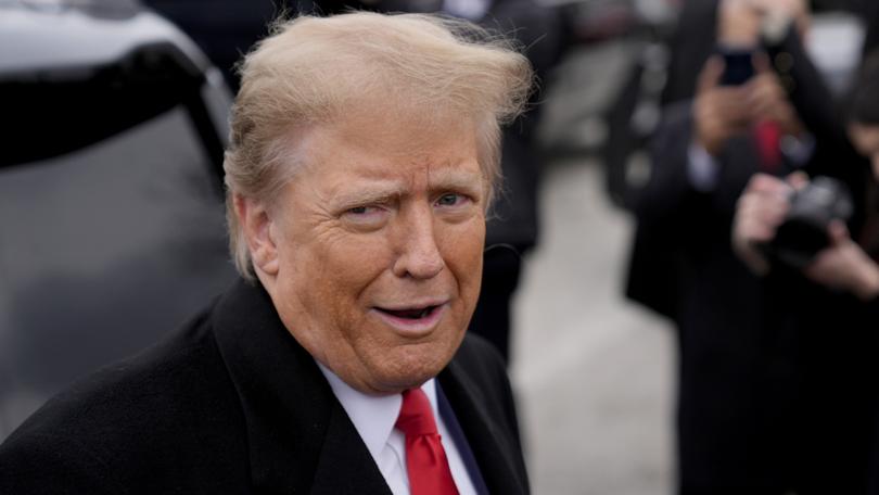 Republican presidential candidate former President Donald Trump addresses members of the press during a campaign stop in Londonderry, N.H. (AP Photo/Matt Rourke)