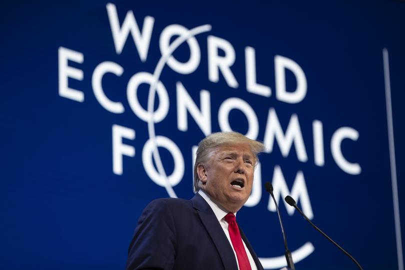 President Donald Trump delivers the opening remarks at the World Economic Forum, Tuesday, Jan. 21, 2020, in Davos, Switzerland. (AP Photo/ Evan Vucci)