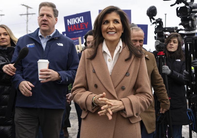 Republican presidential candidate Nikki Haley visits a polling site on primary day in New Hampshire. (Ruth Fremson/The New York Times)