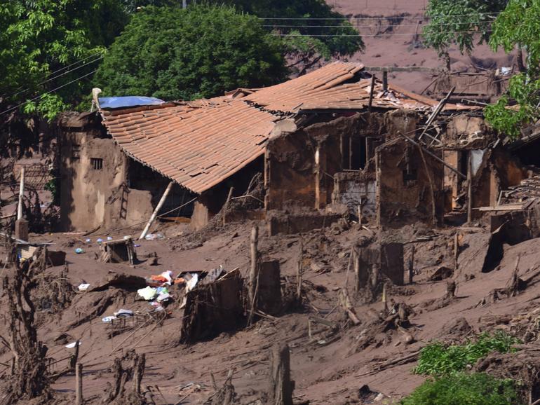 Damages after a dam burst in the village of Bento Rodrigues on November 06, 2015 in Mariana, Brazil. 