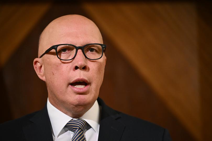 Leader of the Opposition Peter Dutton speaks to media, Melbourne, Tuesday, December 12, 2023. (AAP Image/Joel Carrett) NO ARCHIVING