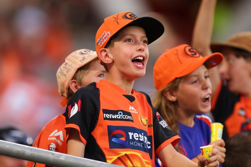 Perth Scorchers fans show their support during the BBL match between Perth Scorchers and Hobart Hurricanes.