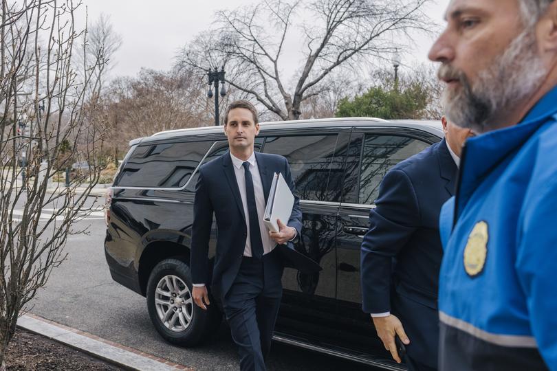 Evan Spiegel, the chief executive of Snap, arrives before testifying for a Senate Judiciary Committee hearing on online child sexual exploitation on Capitol Hill in Washington, Jan. 31, 2024. (Jason Andrew/The New York Times) 