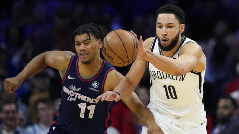 Brooklyn Nets' Ben Simmons (right) competes with Philadelphia 76ers' Jaden Springer. (AP PHOTO)