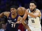 Brooklyn Nets' Ben Simmons (right) competes with Philadelphia 76ers' Jaden Springer. (AP PHOTO)