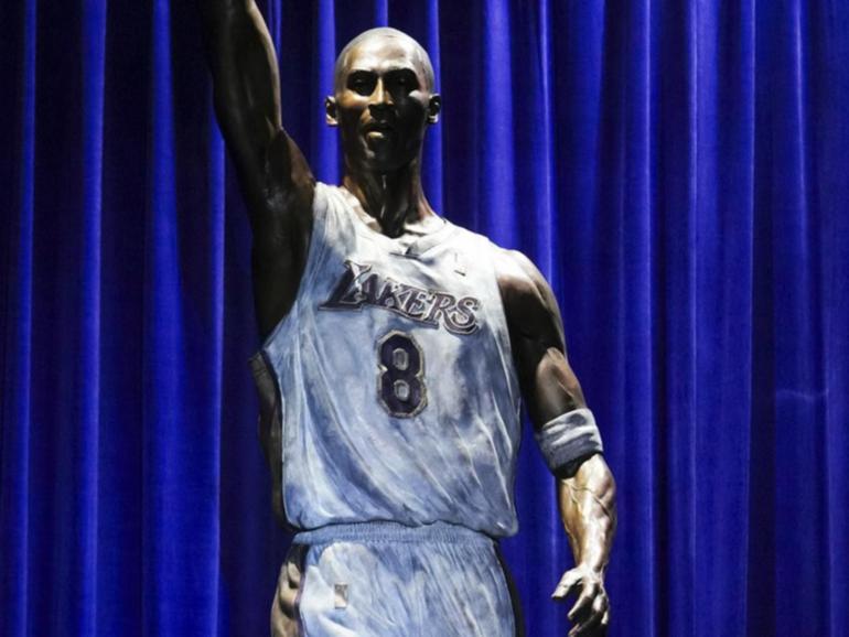 A statue of former Lakers guard Kobe Bryant has been unveiled outside Staples Center in Los Angeles. (AP PHOTO)