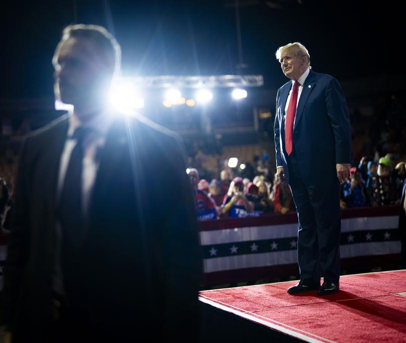 Former President Donald Trump during a campaign rally at the SNHU Arena in Manchester.