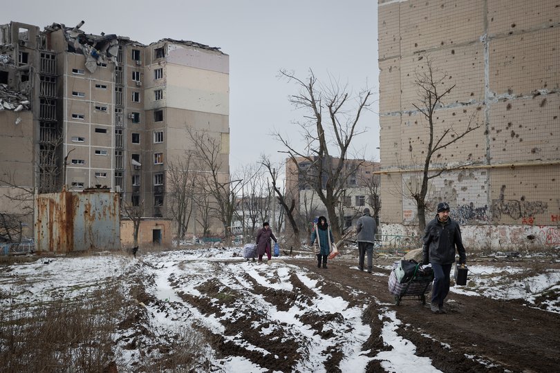 Some of the few residents that remain in Vuhledar, Ukraine, which sustained fighting with Russia has nearly turned into a ghost town, Jan. 22, 2024.