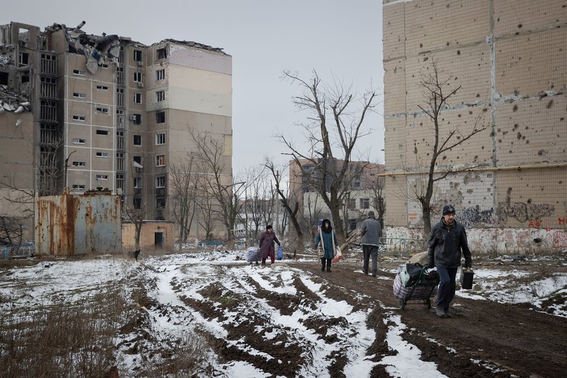 Some of the few residents that remain in Vuhledar, Ukraine, which sustained fighting with Russia has nearly turned into a ghost town, Jan. 22, 2024. 