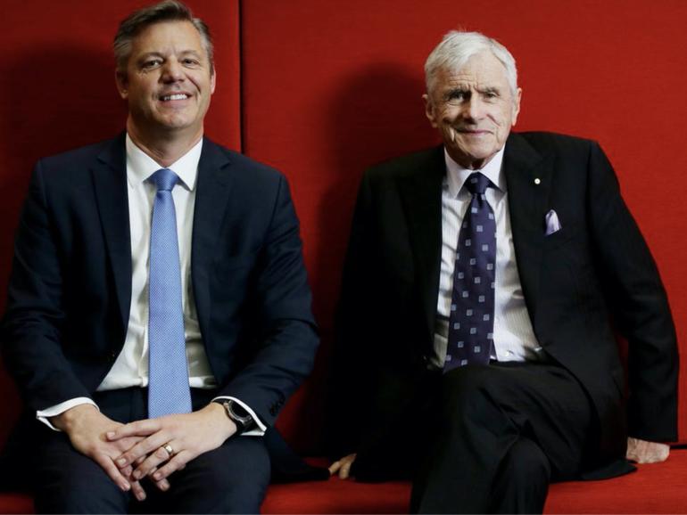 Seven West Media chief executive James Warburton (left, with Seven West Media Chairman Kerry Stokes.