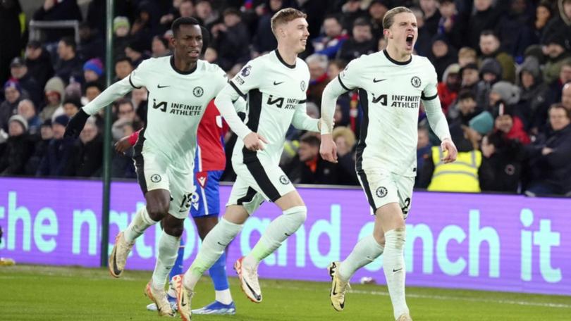 Chelsea's Conor Gallagher (right) scored two goals against his former club Crystal Palace. (AP PHOTO)