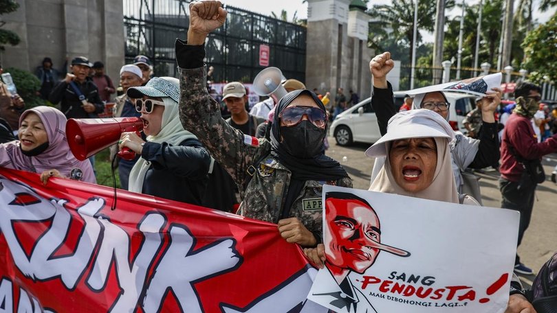 Protesters outside the parliament building in Jakarta, Indonesia