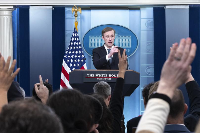 White House National Security Coordinator Jake Sullivan takes questions from reporters during a daily briefing.