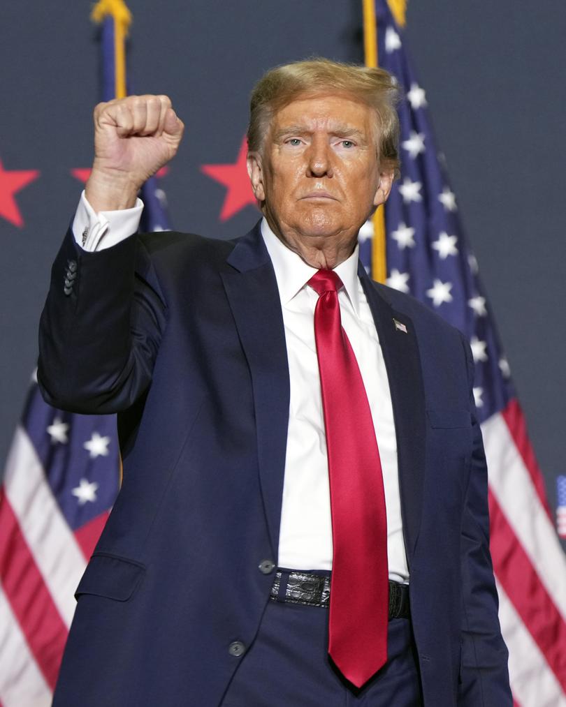 Republican presidential candidate former President Donald Trump attends a campaign rally at Charleston Area Convention Center in North Charleston, S.C., Wednesday, Feb. 14, 2024. (AP Photo/David Yeazell)