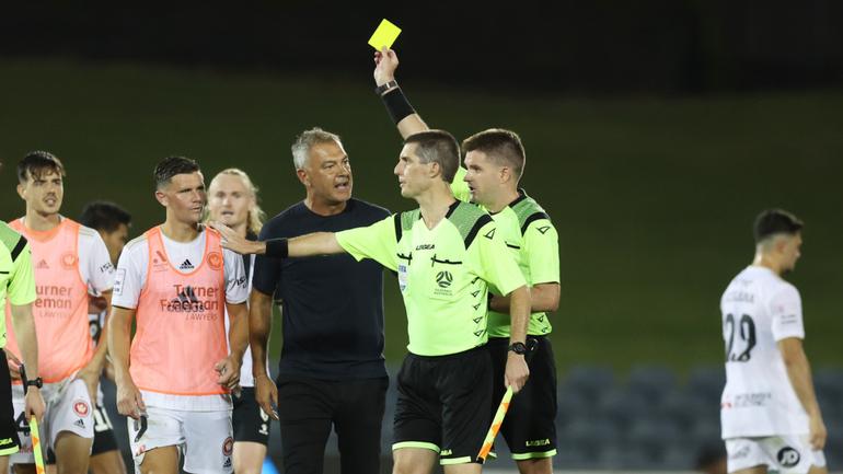 SYDNEY, AUSTRALIA - FEBRUARY 04: Wanderers head coach Marko Rudan protests to the referee after full time during the A-League Men round 15 match between Macarthur FC and Western Sydney Wanderers at Campbelltown Stadium, on February 04, 2024, in Sydney, Australia. (Photo by Mark Metcalfe/Getty Images)