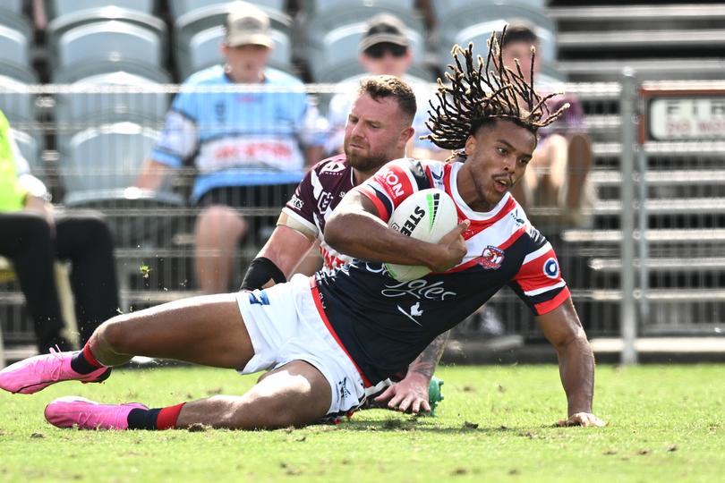 Dom Young scored a try before he was injured. (AAP Image/Dan Himbrechts)