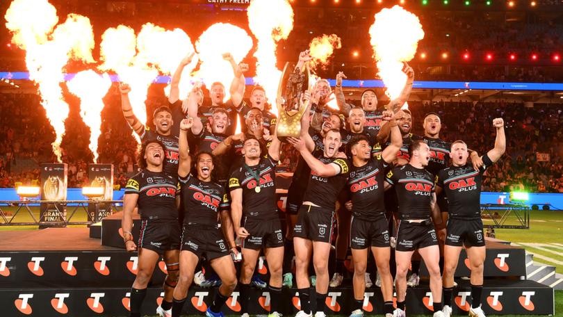 The Penrith Panthers celebrating their 2023 NRL Grand Final win. (Photo by Bradley Kanaris/Getty Images)