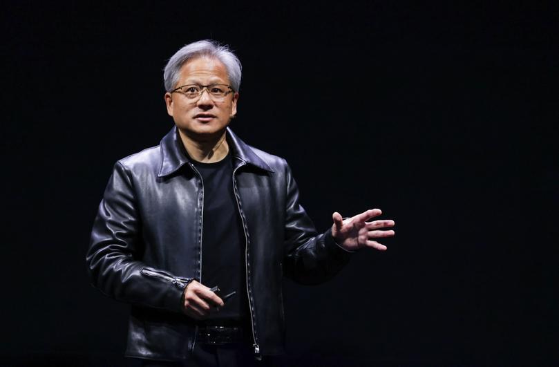 Jensen Huang, co-founder and chief executive officer of Nvidia Corp., speaks during the Taipei Computex expo in Taipei, Taiwan, on Monday, May 29, 2023. In a two-hour presentation in Taiwan, Huang unveiled a new batch of products and services tied to artificial intelligence, looking to capitalize on a frenzy that has made his company the world’s most valuable chipmaker. Photographer: I-Hwa Cheng/Bloomberg