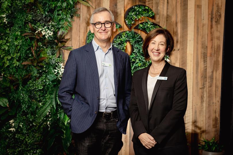 Current Woolworths Group CEO Brad Banducci with incoming Woolworths Group CEO Amanda Bardwell