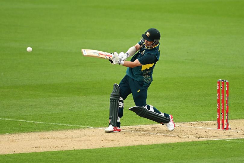 AUCKLAND, NEW ZEALAND - FEBRUARY 25: Travis Head of Australia bats during game three of the Men's T20 International series between New Zealand and Australia at Eden Park on February 25, 2024 in Auckland, New Zealand. (Photo by Hannah Peters/Getty Images)