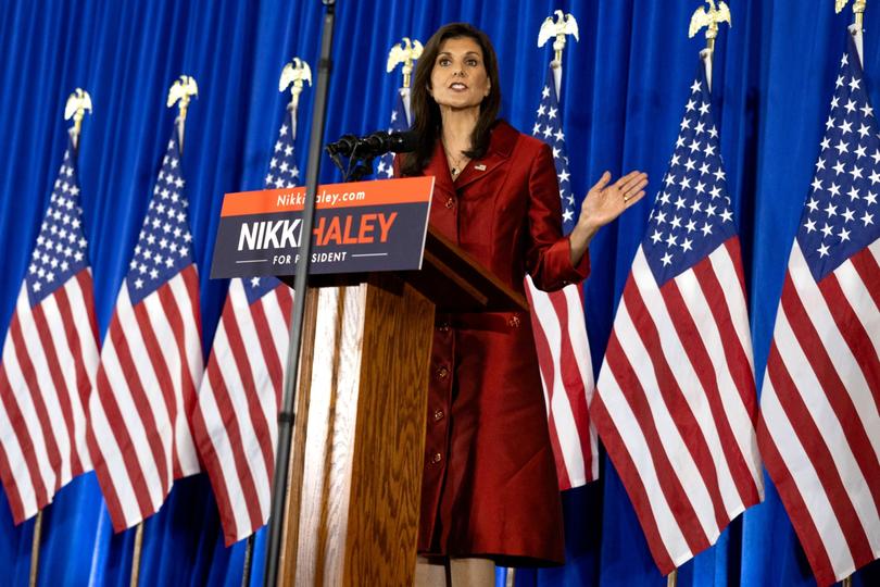 Republican presidential candidate Nikki Haley speaks during an election night watch party.