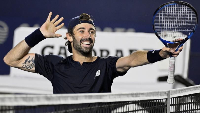 Jordan Thompson celebrates his title win in Mexico.