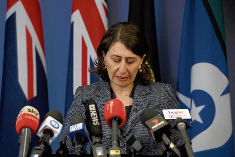 SYDNEY, AUSTRALIA - OCTOBER 01: New South Wales Premier Gladys Berejiklian speaks during a press conference on October 1, 2021 in Sydney, Australia. Gladys Berejiklian has announced her resignation as New South Wales premier after the Independent Commission Against Corruption (ICAC) announced it is investigating whether she breached public trust between 2012 and 2018. Berejiklian has also resigned as a member of parliament. (Photo by Bianca De Marchi - Pool/Getty Images)