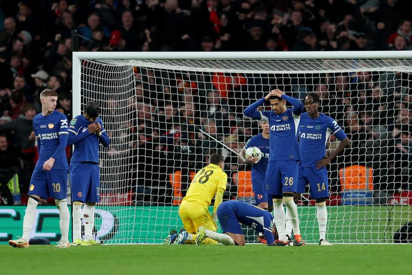 Chelsea players after the match-winning goal that ended the game.